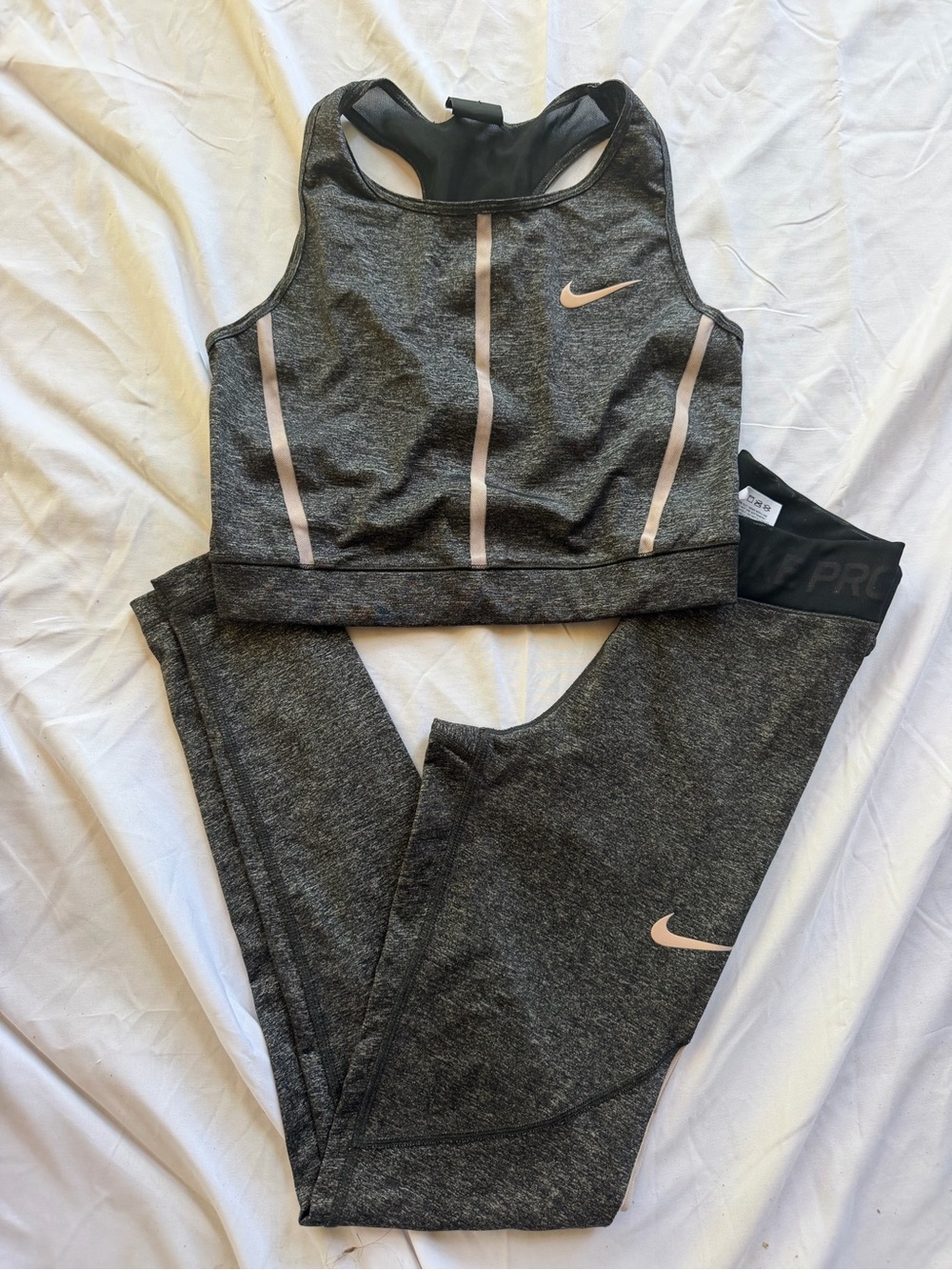 Nike Dark Heather Gray and Light Pink Two-Piece Workout Set